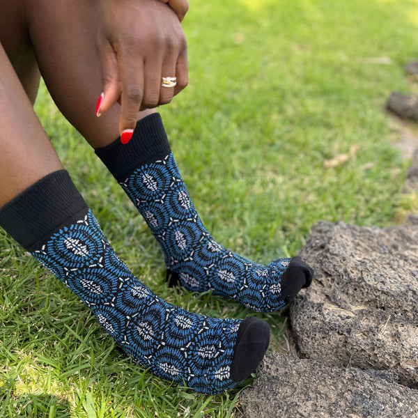 Chaussettes africaines / chaussettes afro - Bleu Bogolan