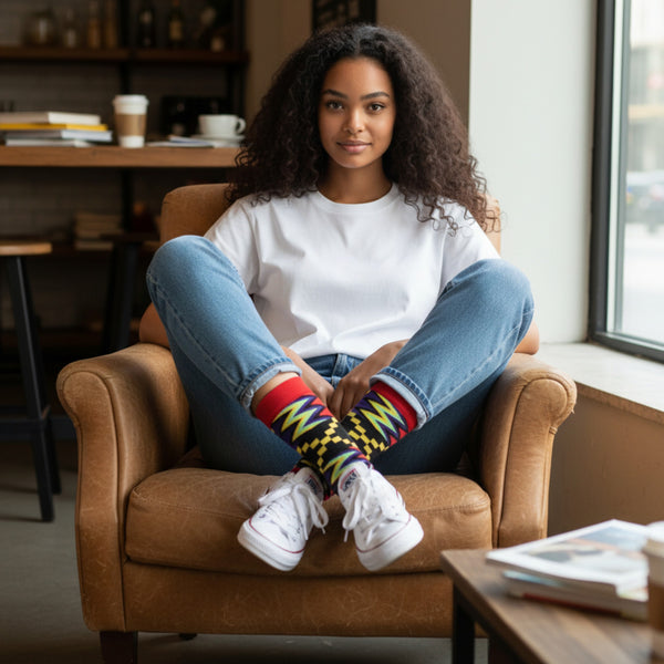 African socks / Afro socks / African print socks - Black / Red / Purple Kente