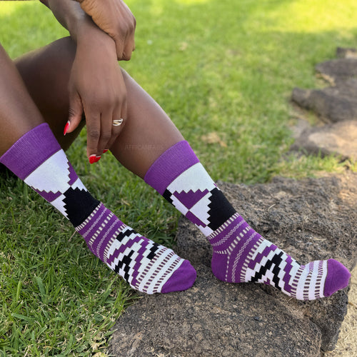 Chaussettes africaines / chaussettes afro / chaussettes kente - Blanc Violet