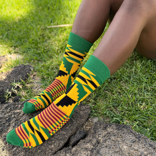 Chaussettes africaines / chaussettes afro / chaussettes kente - Vert Jaune