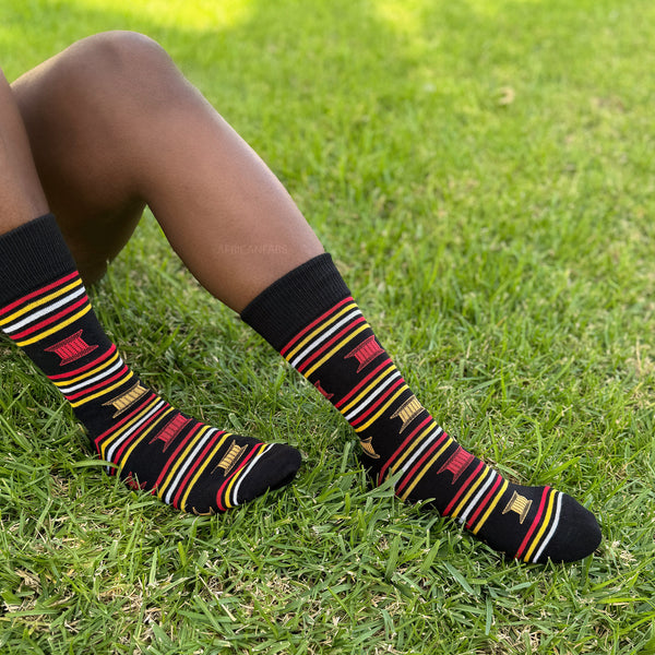 Afrikanische Socken / Afro-Socken / Kente-Socken - Schwarz Rot Gelb