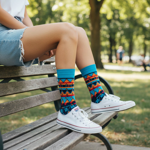 Afrikanische Socken / Afro-Socken / Kente-Socken - Blau Orange Tribal print