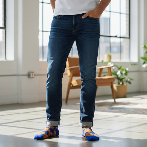 Afrikanische Socken / Afro-Socken / Kente-Socken - Blau Gelb Circles