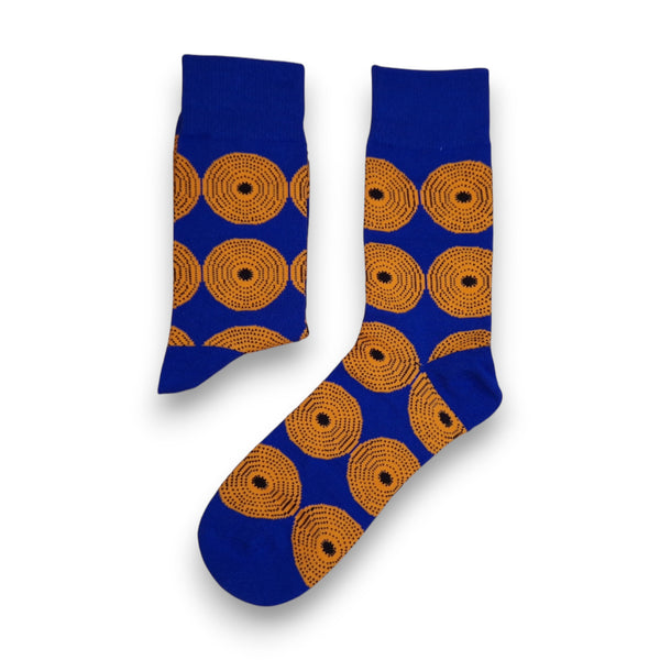 Afrikanische Socken / Afro-Socken / Kente-Socken - Blau Gelb Circles
