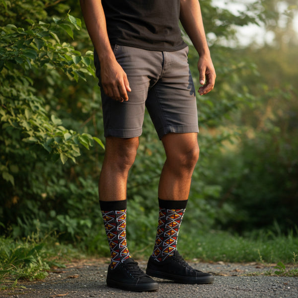 Afrikanische Socken / Afro-Socken / Kente-Socken - Kastanienbraun Bogolan