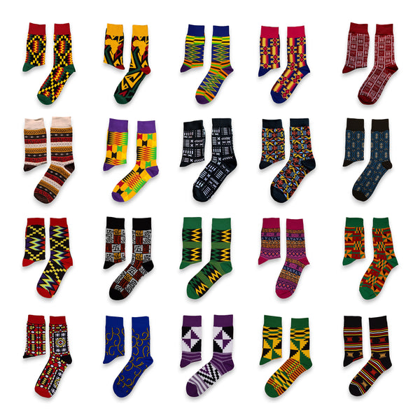 African socks / Afro socks / African print socks - Green Black Kente