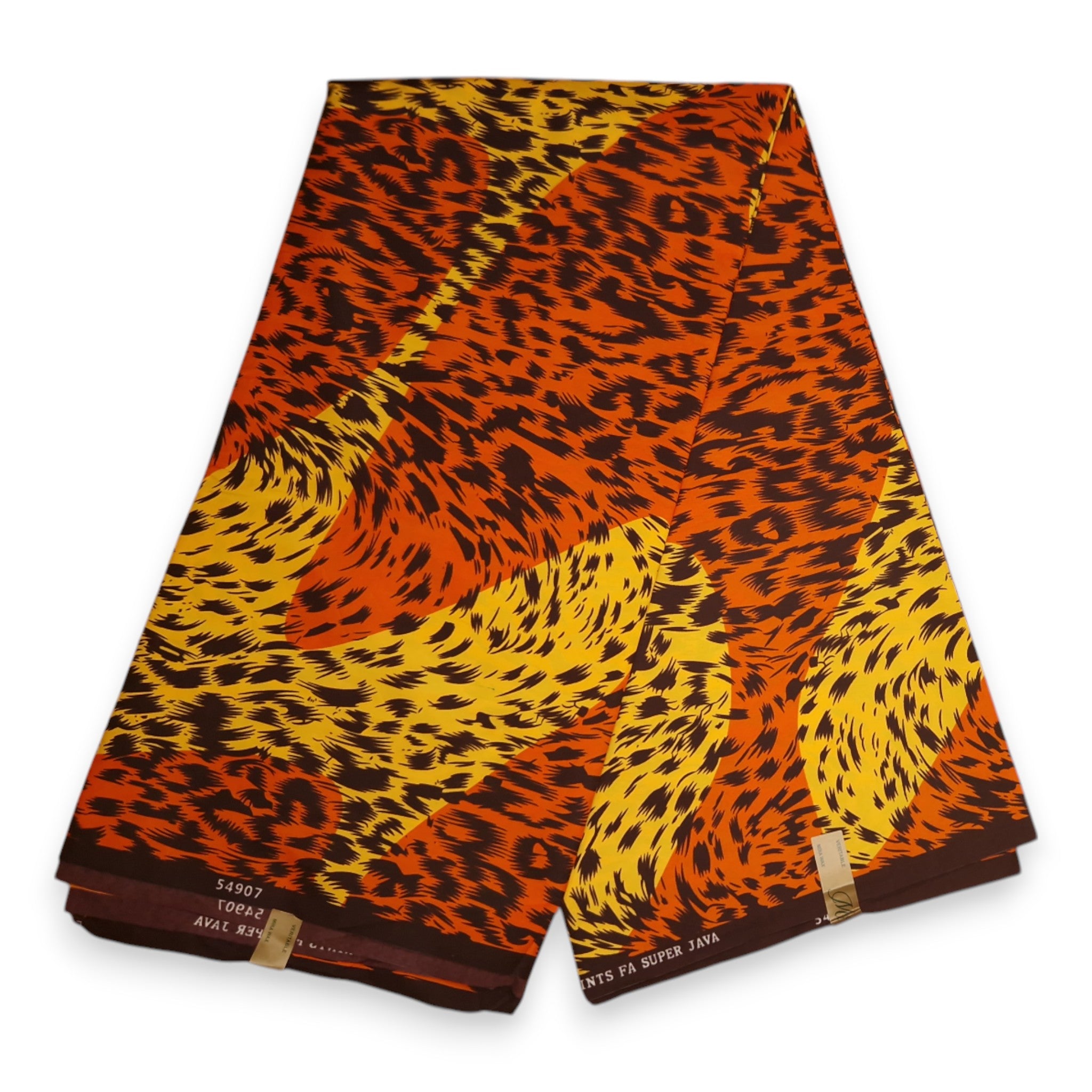 African print fabric - Orange / Yellow Leopard - Polycotton