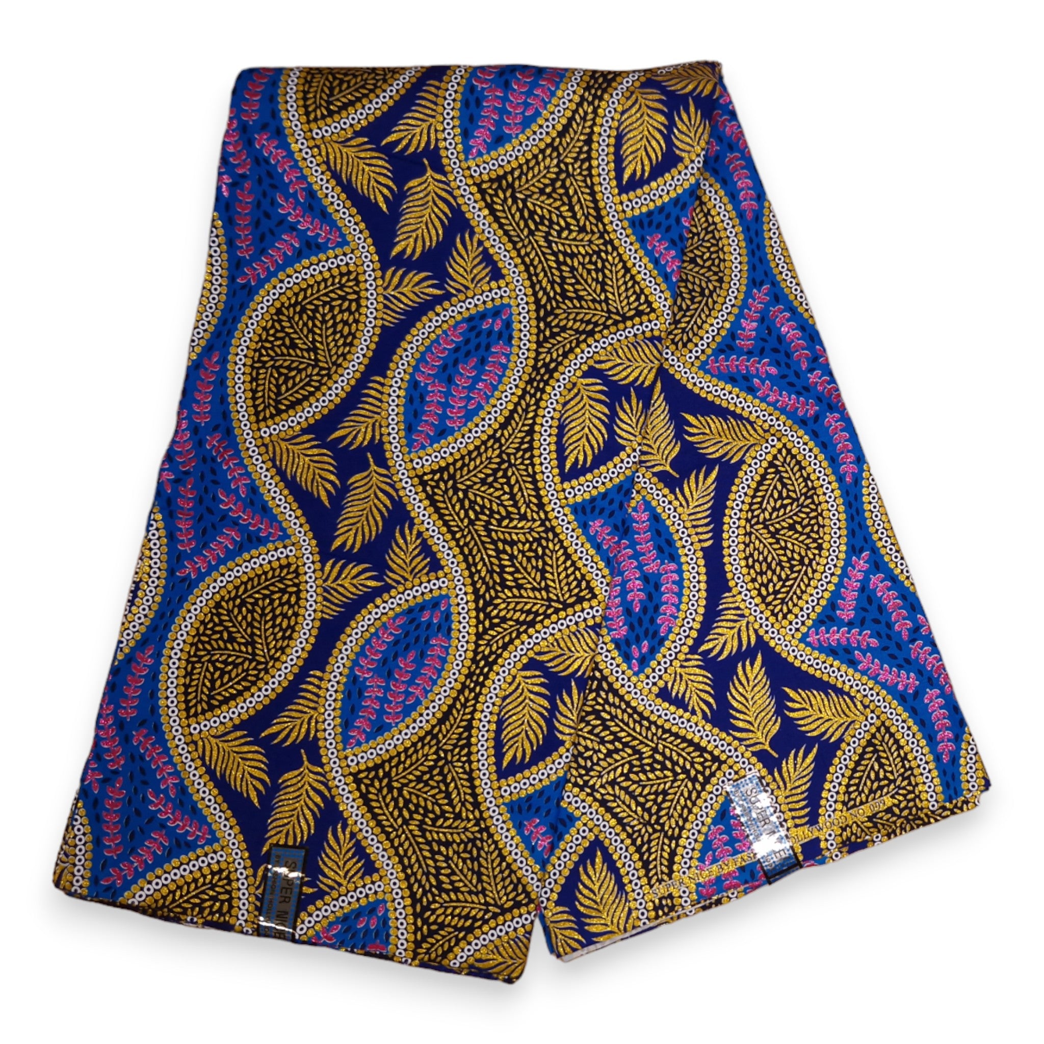 African print fabric - Exclusive Embellished Glitter effects 100% cotton - SP-8008 Gold Blue