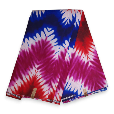 African print fabric - Red / Blue / Pink Tie Dye - Polycotton