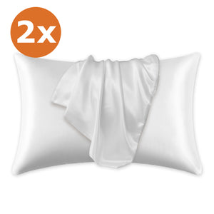 2 PIÈCES - Taie d'oreiller en satin Blanc 60 x 70 cm taille standard - Taie d'oreiller en satin soyeux