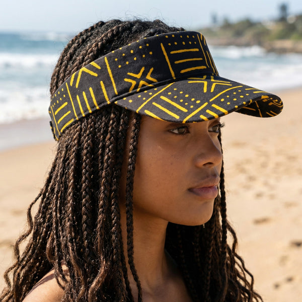 Casquettes pare-soleil à imprimé africain - Noir / Jaune bogolan