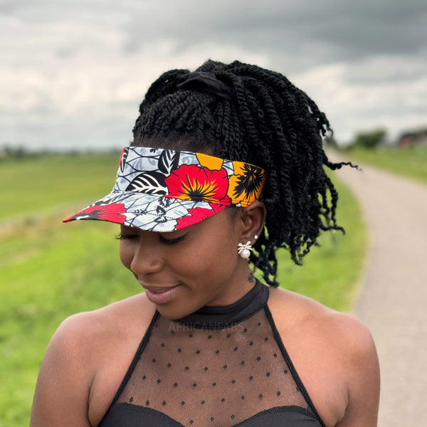 Casquettes pare-soleil à imprimé africain - Gris clair / fleurs rouges