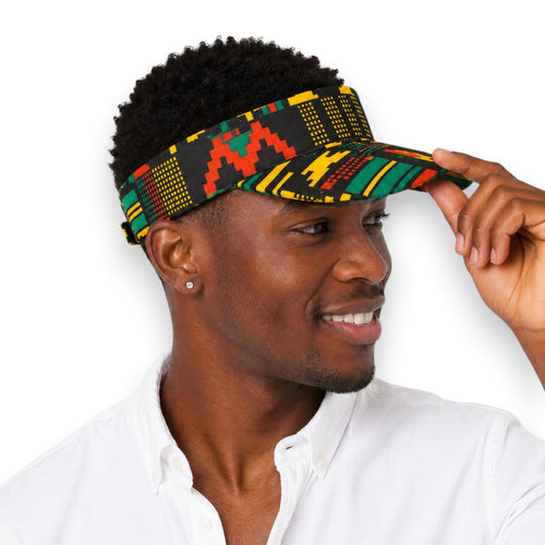 Afrikanischer Print Sonnenschutzkappen - Schwarz Grün Kente