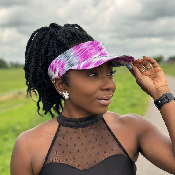 African print Sun visor cap - Purple Tie Dye