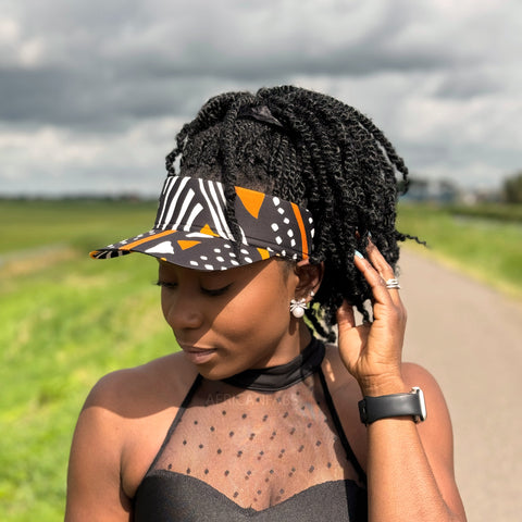 Afrikanischer Print Sonnenschutzkappen - Schwarz / orange