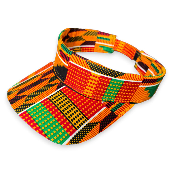 African print Sun visor cap - Orange / green Kente