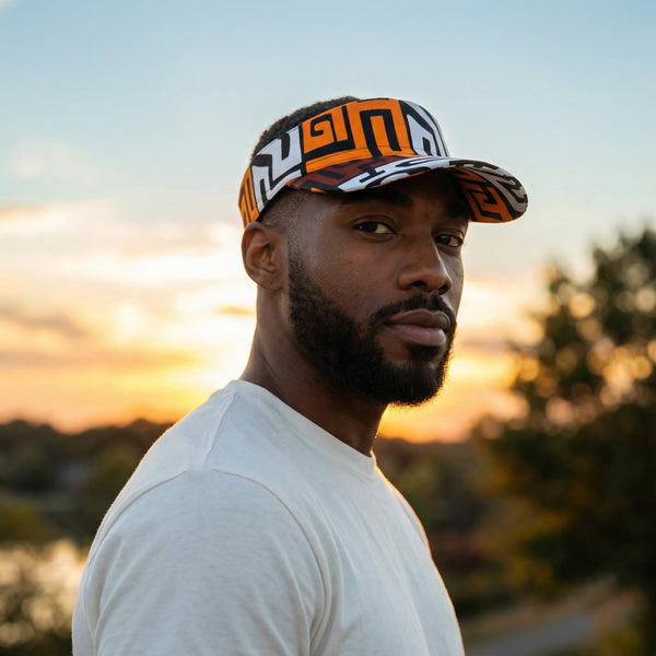 Afrikanischer Print Sonnenschutzkappen - Braun & Gelb-Orange Kuba Blocks Congo