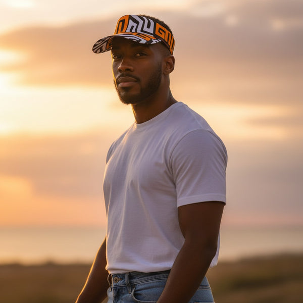 Afrikanischer Print Sonnenschutzkappen - Braun & Gelb-Orange Kuba Blocks Congo