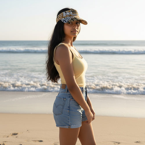 African print Sun visor cap - Sand Bogolan Mosaic