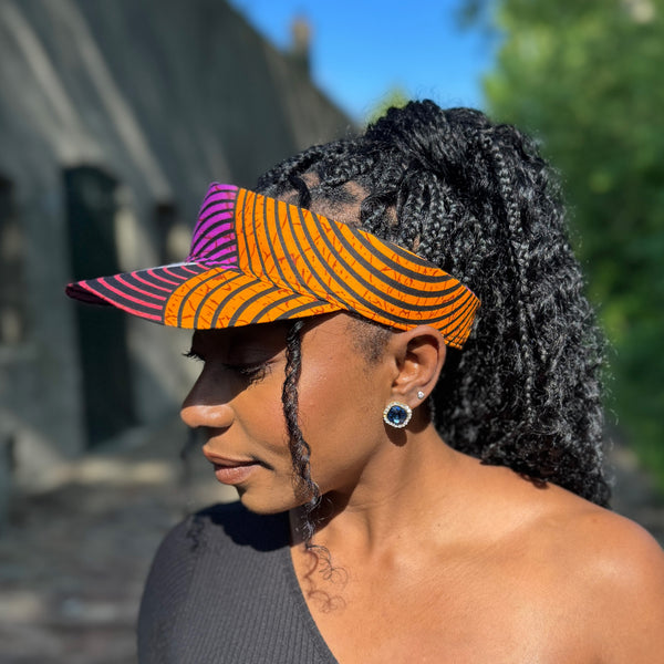 Casquettes pare-soleil à imprimé africain - Cercle concentrique orange et violet