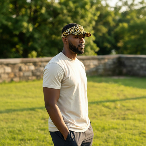 African print Sun visor cap - Black Yellow Ndop Cameroon