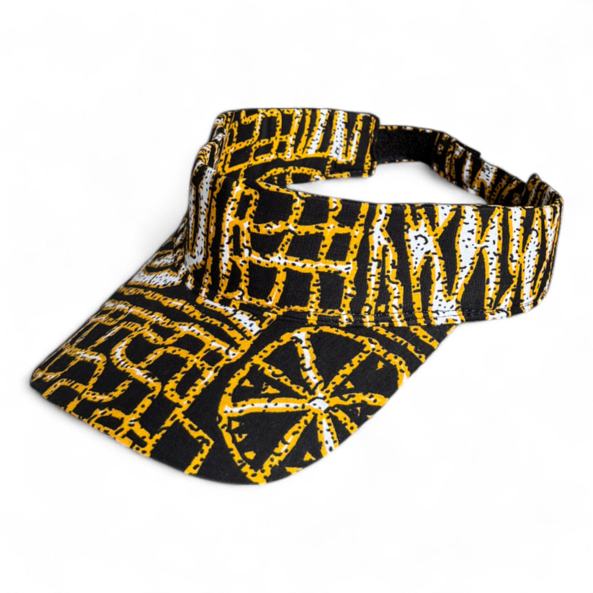 African print Sun visor cap - Black Yellow Ndop Cameroon