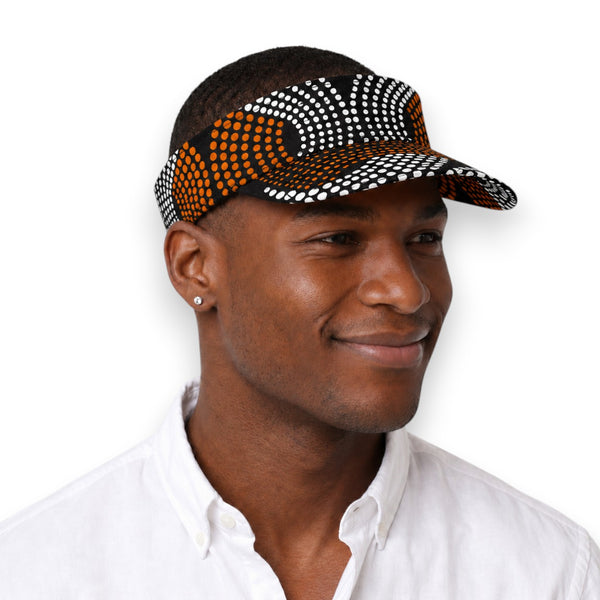 African print Sun visor cap - Brown White Wave Pattern