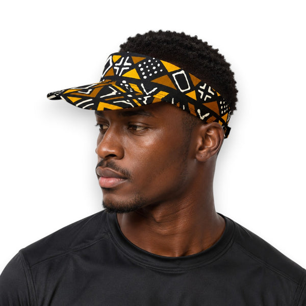 African print Sun visor cap - Brown Bogolan Geometry