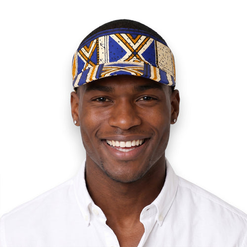 Casquettes pare-soleil à imprimé africain - Bleu Moutarde Bogolan Heritage