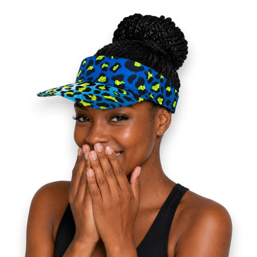 Casquettes pare-soleil à imprimé africain - Bleu Léopard Spots