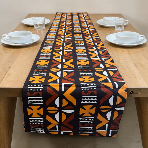 Afrikanischer Print Tischläufer - Tischdecke - Braun Cross Bogolan