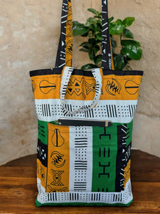 Sac cabas imprimé africain - Symboles verts bogolan - Sacs fourre-tout / Sac en Toile en coton réutilisable