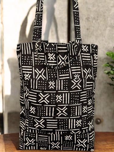 Shopper Tasche mit Afrikanischem Print - Schwarz Weiß X Bogolan - Wiederverwendbare Einkaufstasche aus Baumwolle