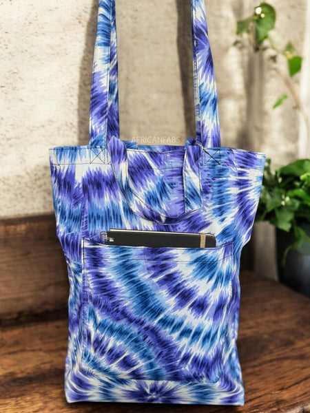 Sac cabas imprimé africain - Bleu Tie Dye - Sacs fourre-tout / Sac en Toile en coton réutilisable