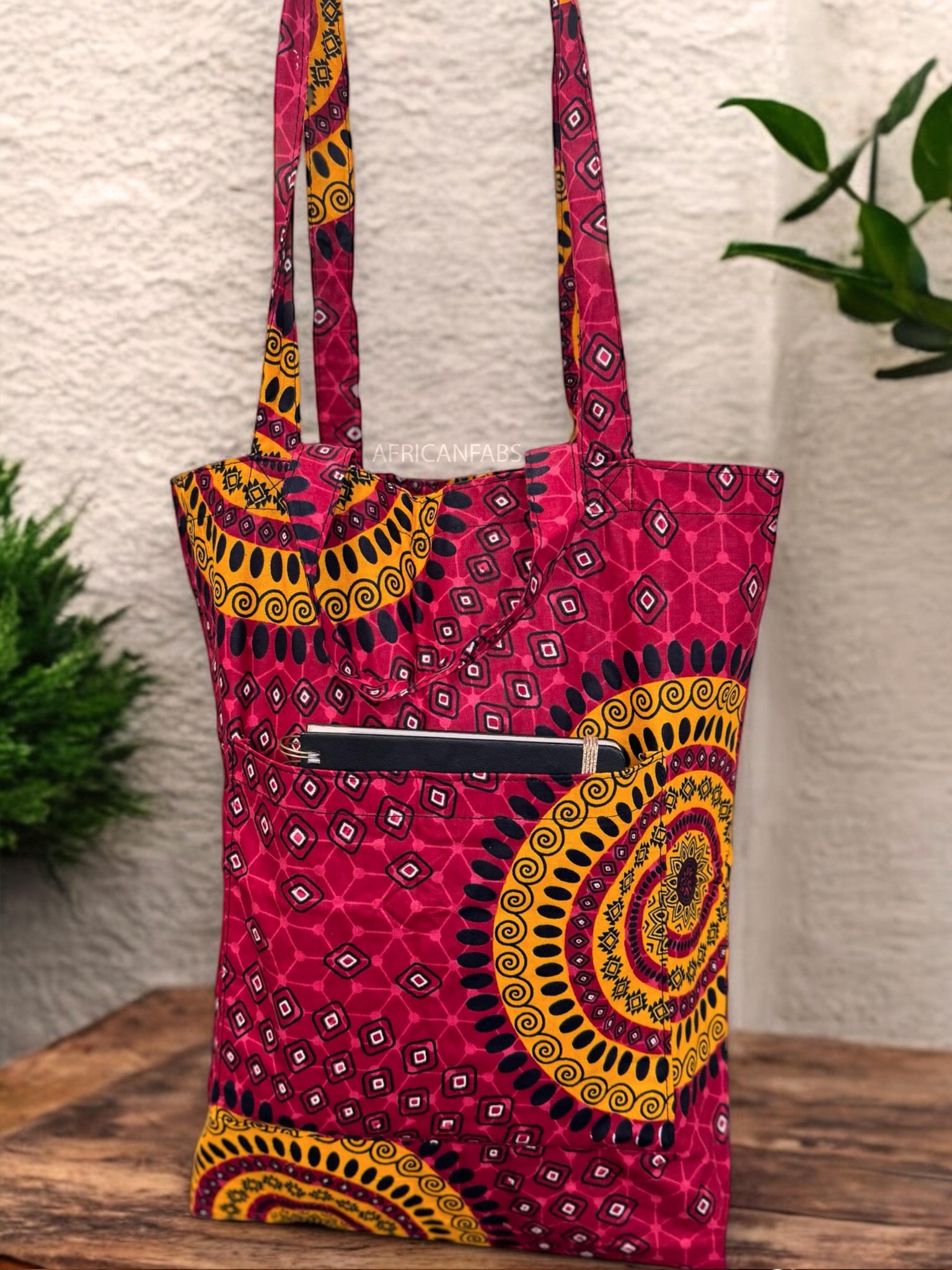 Shopper Tasche mit Afrikanischem Print - Rot Dotted Patterns - Wiederverwendbare Einkaufstasche aus Baumwolle