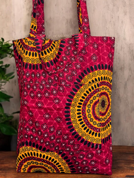 Shopper Tasche mit Afrikanischem Print - Rot Dotted Patterns - Wiederverwendbare Einkaufstasche aus Baumwolle