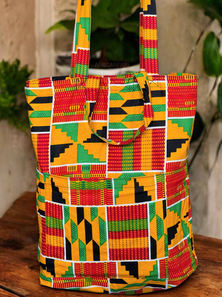 Sac cabas imprimé africain - Jaune Vert Kente  - Sacs fourre-tout / Sac en Toile en coton réutilisable