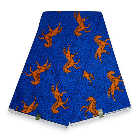 VLISCO Hollandais Wax print fabric - Blue / Orange JUMPING HORSE