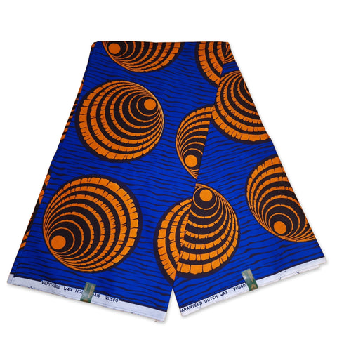 VLISCO Stoff Hollandais Afrikanischer Wax print - Blau Orange Shells