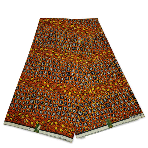 Tissu VLISCO Wax Hollandais - Orange / brun leopard