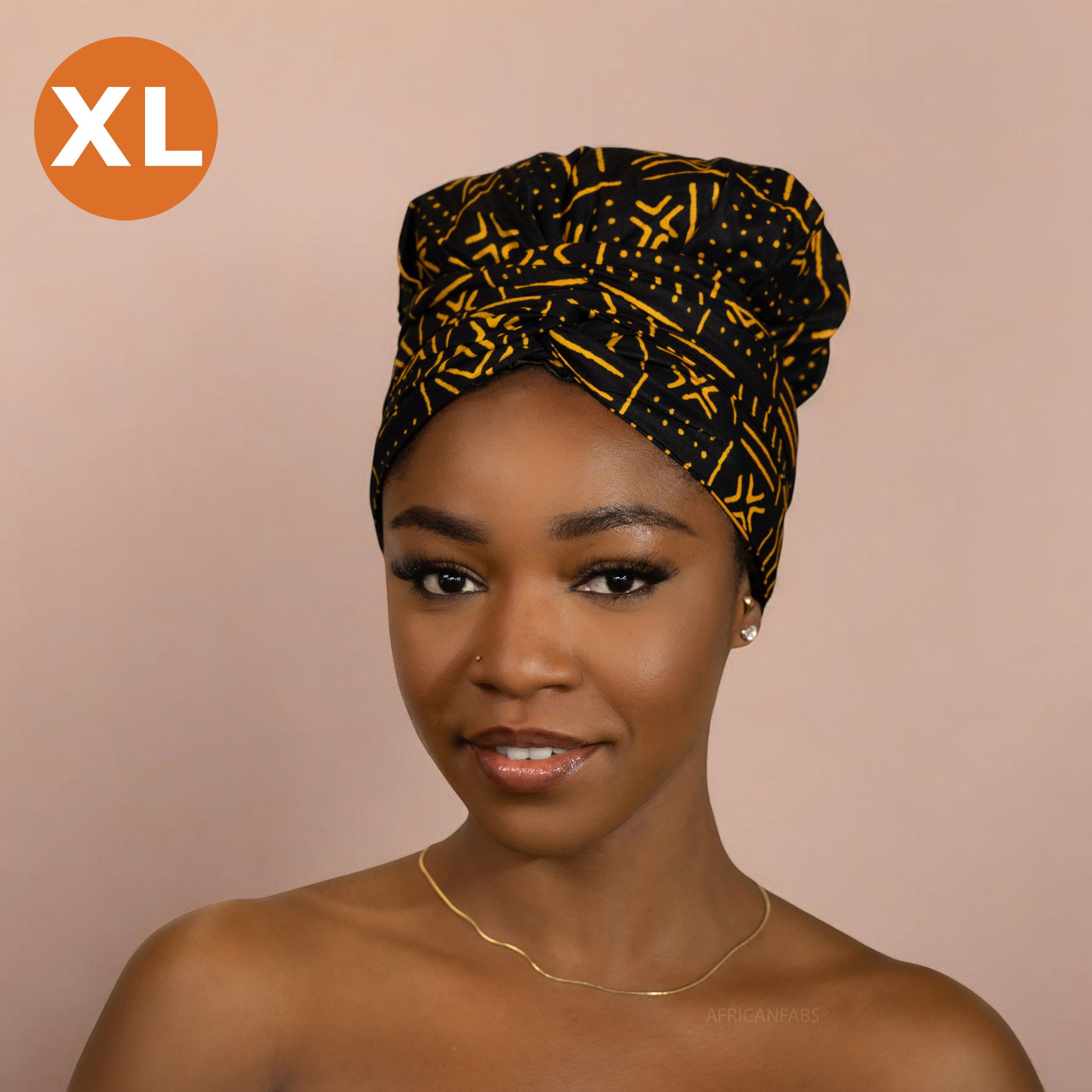 XL Easy headwrap / einfaches Kopftuch - Satinfutter - Schwarz x bogolan