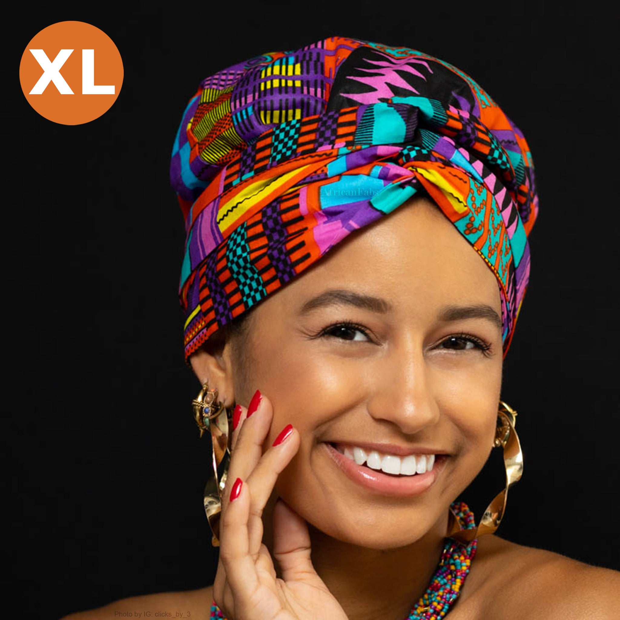 XL Easy headwrap / einfaches Kopftuch - Satinfutter - Blau / Rosa kente