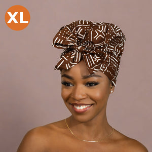 XL Turban facile - Bonnet en satin - Marron x Bogolan