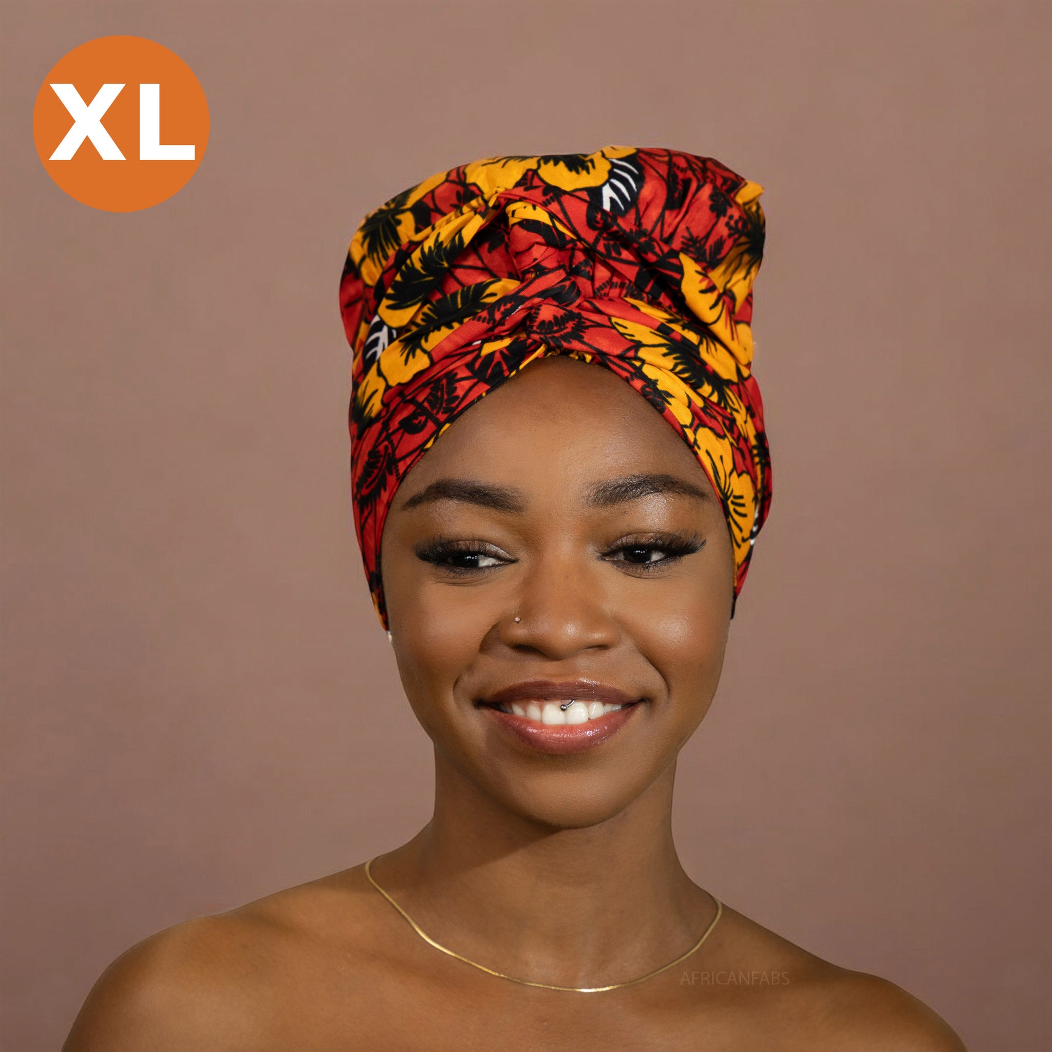 XL Easy headwrap - Satin lined hair bonnet - Red Flowers