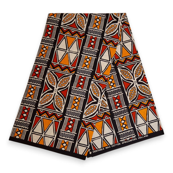 African print Sun visor cap - Red & Orange Bogolan Symbols