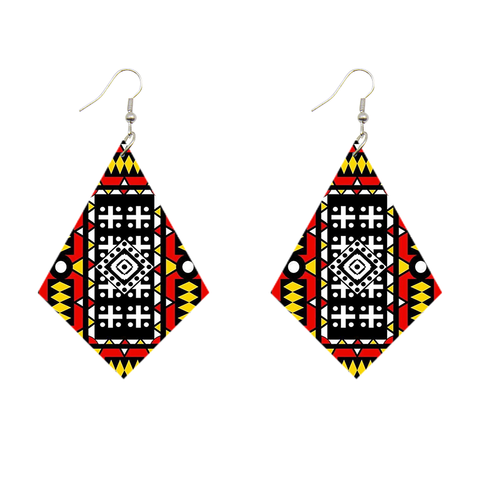 Boucles d'oreilles africaines en forme de losange - Samakaka rouge