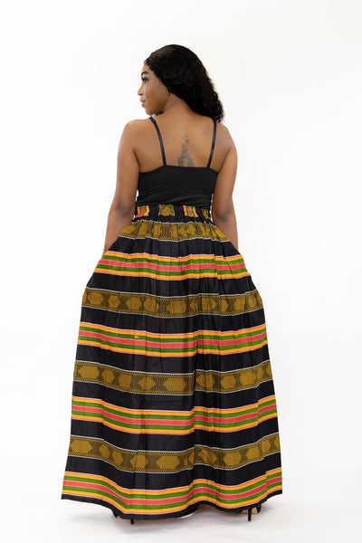 Maxirock mit afrikanischem Print - Schwarzer Kente Pan Africa