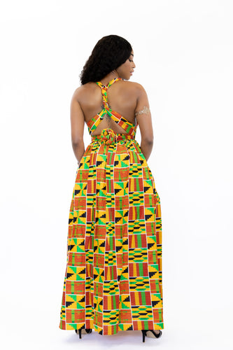 Afrikanischer Print  Infinity Multiway Maxikleid in / Lila Orange / grün kente