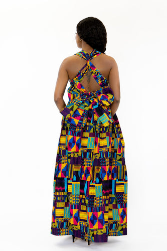 African Print Multi color Kente purple Infinity Multiway Maxi Dress