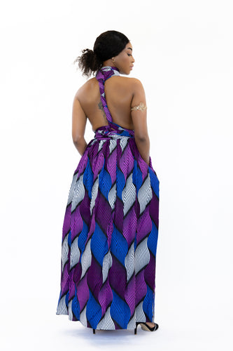 African Print Purple swirl Infinity Multiway Maxi Dress